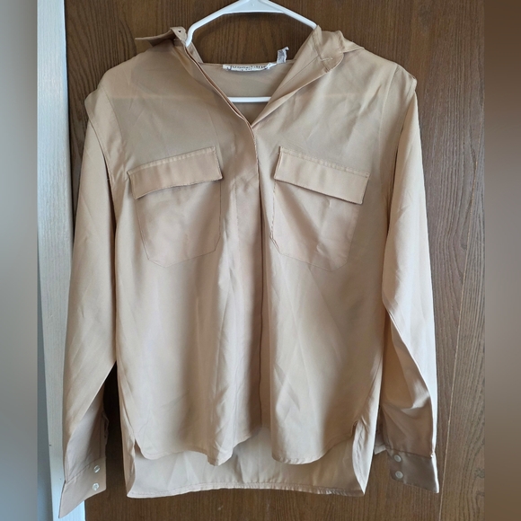 Josephine Tops - Stylish Women's Beige Button Down Shirt
